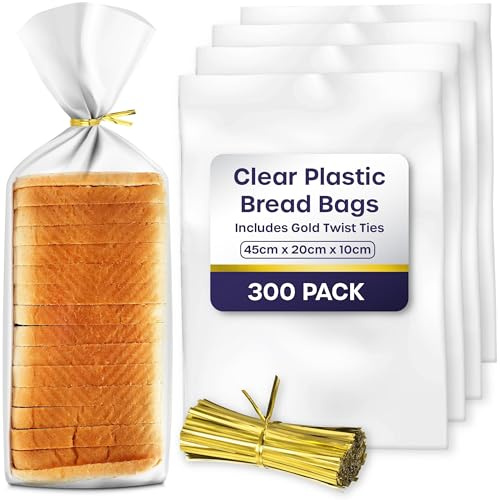 Reusable Plastic Bread Bags - 300 Pack Clear Loaf Bags for Homemade Bread - Perfect for Baked Goods Storage