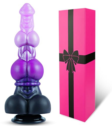 Dildo in silicone con nodo di cavallo da 6,1 cm di diametro e ventosa, dildo grande da 27 cm con due nodi, pene realistico di animale rosa e viola, giocattoli anali gay per uomini e donne