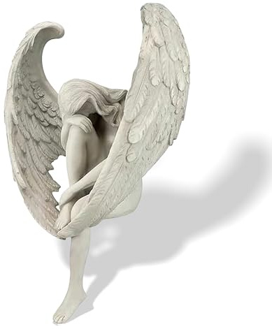Milnnie Elegant Angel Resin Sculpture - Hand-Carved Guardian Angel Statue - Kneeling Angel Figurine for Home & Garden Decoration - Emotional & Inspirational Ornament for Tabletop or Staircase Display