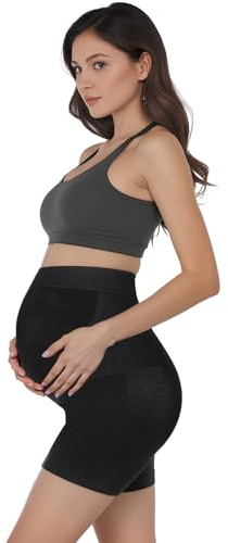 Gdrghe Maternity Shapewear Maternity Shorts Non Rolling Soft Seamless Maternity Underwear High Waist Over Bump Seamless Anti Chafing Pregnancy Shapewear for Belly Support (Black, L)