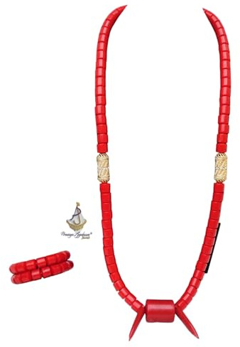 PrestigeApplause Ensemble traditionnel africain Edo Igbo en perles de corail blanc, design en défense d'éléphant, bijoux de mariage nigérians pour homme, pour la fête de mariage du marié, taille