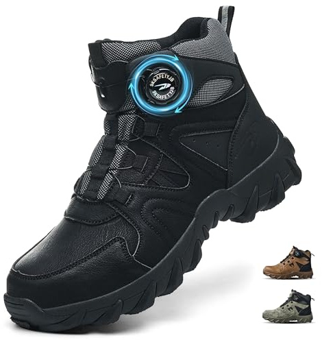 COOU Sicherheitsstiefel Herren Damen Leicht Arbeitsschuhe mit Stahlkappe Sicherheitsschuhe Hoch Stahlkappenschuhe Rutschfest Bequeme C13/Schwarz43