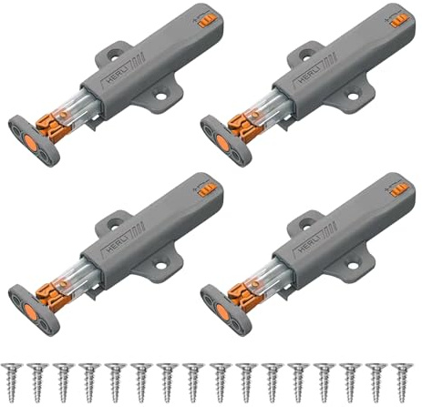 4 Pack Push to Open Door Catches - Grey Heavy Duty Push Latches for Cabinets, Drawers & Wardrobes | No-Knob Touch Release Mechanism for Kitchen & RV Furniture