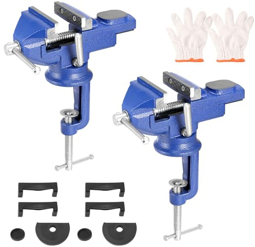 PINGEUI 2 Pack Bench Vice Clamp 65mm, 360° Swivel Base Vices for Workbench, Portable Table Vice Clamp for Workshop Factory