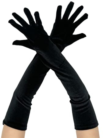 WANYI Handschuhe Lang 1 Paar Handschuhe Damen Elegant Brauthandschuhe Samt Velvet Verdickung Abendhandschuhe 1920er Retro Gloves 53cm für Abschlussball Hochzeit Opera（Schwarz）