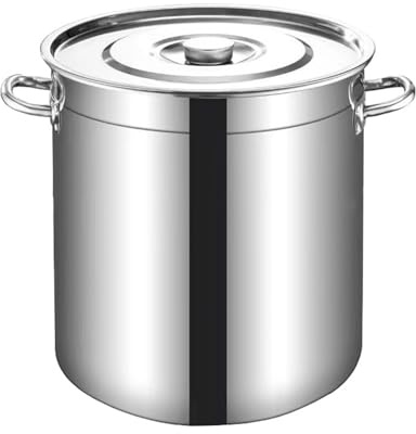 Pentola per brodo in Acciaio Inossidabile 201 ad Alta Resistenza - Pentolame Commerciale di Grande capacità con Coperchio e Manici ergonomici per zuppe, stufati, Salse e Acqua - Essenziale d