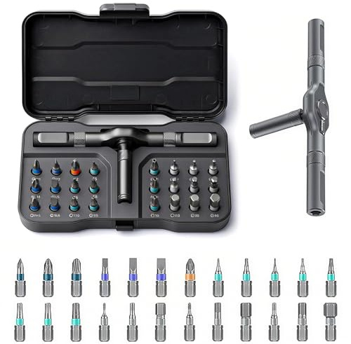 24 in 1 Magnetic Ratchet Screwdriver Set, Multi Bit DIY Magnetic Screwdriver Set with Detachable Ratchet Handle, Portable Precision Repair Tool Kit for Furniture, Electronics, Bicycle