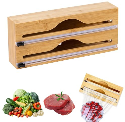 Cling Film Dispenser and Cutter，Bamboo Foil Dispenser and Cutter,Compatible with 12 inches Wide Rolls,Kitchen Wrap Oraganizer for Aluminum Foil, Parchment Paper, Wax Paper