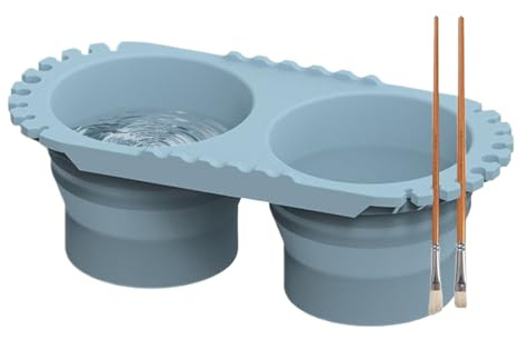 Taza de limpieza de pinceles – Contenedor de enjuague de doble taza, bandeja de pintura plegable con soporte para pinceles | Diseño de fácil lavado Control de derrames Configuración compacta Herramien