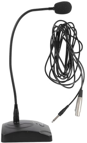 jojofuny Microphone de Bureau à Condensateur Col de Cygne, Base Lestée Robuste et Câble de 5 Mètres, Haute Sensibilité pour Communication IP et Rapports Légaux