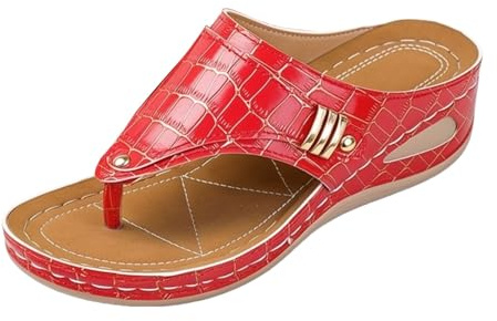 Genérico Sandalias Mujer, Sandalias Cómodas Para Mujeres, Sandalias Con Tacón Cuña Y Separador De Dedos, Fresco Y Elegante, Versátil Para Uso Diario Y Verano Informal Rojo 41