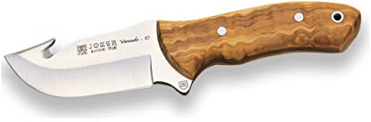 Joker Profi-Enthäutungsmesser Venado CO65, mit Einriss in der Wirbelsäule, mit Olivenholzgriff und Klinge 10 cm, Lederscheide, Angelgerät, Jagd, Camping und Wandern