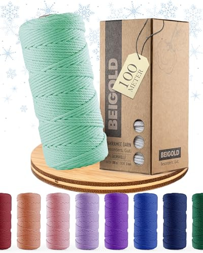 BEIGOLD® Premium Makramee Garn 3mm x 100m - Makramee Türkis - Baumwollgarn Mischgarn zum Knüpfen von Macrame für Kunst DIY Handwerk