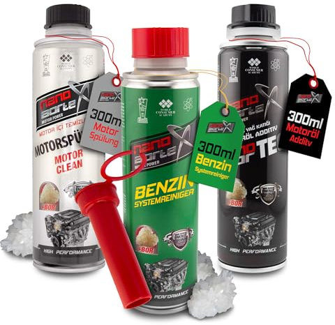 NanoBorTeX Motor Power Set – Hochwirksames Motoröl-Additiv, Benzinzusatz & Motorspülung mit Nano-Technologie für maximalen Motorschutz & reduzierte Reibung – 3X 300 ml