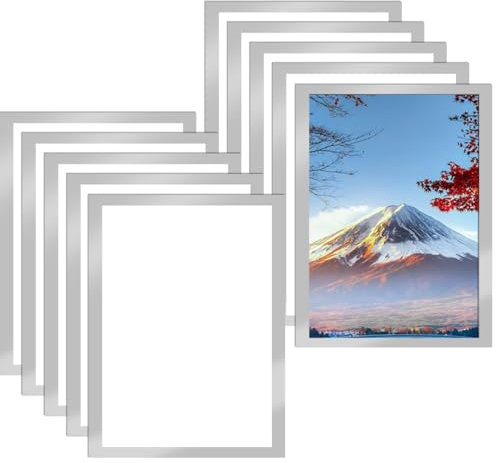 MOPLA 10 Stück Magnetrahmen A4 Info-Rahmen Selbstklebend Aufklappbarer Magnetrahmen mit Magnetverschluss Infotasche Blatthalter für Informationsrahmen DIN A4 Format 32 x 23.5cm mit Silber Rand