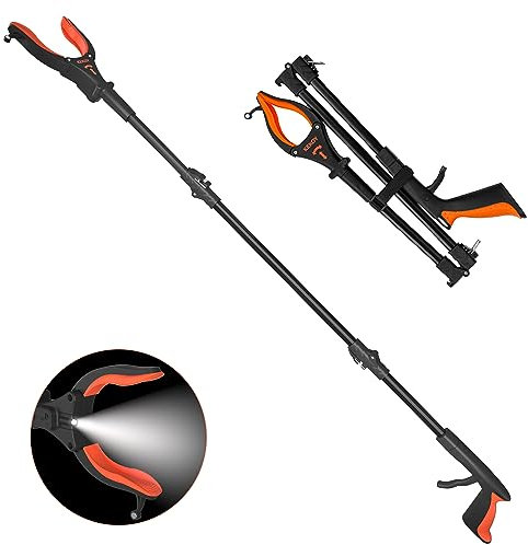Kekoy 44'' Grabber Reacher Tool With Light, Extra Long Litter Pickers For Adults Grabber Stick For Elderly, Helping Hand Grabber For Disabled Aid Picker Upper Grabber,Portable Rubbish Pick Up (Orange)