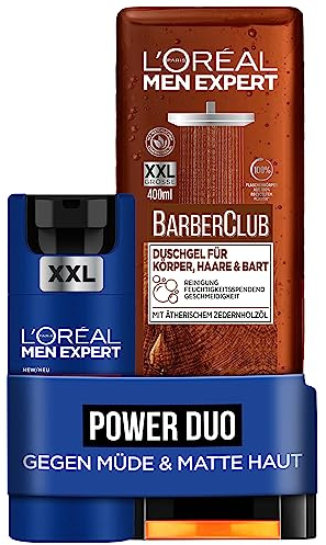 L'Oréal Men Expert Pflegeset für Männer mit Barber Club XXL Duschgel für Körper, Haare & Bart und Power Age Anti-Aging Feuchtigkeitscreme mit Hyaluronsäure für müde und matte Haut