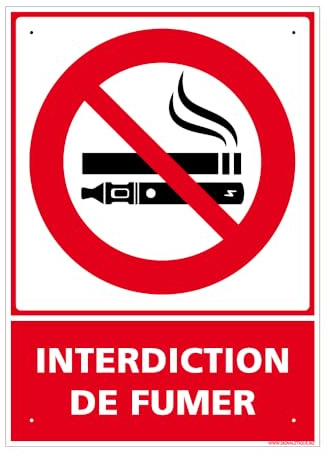 Panneau Interdiction De Fumer Pvc 1 Mm - 210 X 300 Mm Signalisation Rectangulaire Prépercée Avec Kit De Fixation Fabrication Française