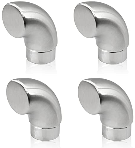 PRIOstahl Endbogen Handlauf Endstück x 4 Stück 42,4mm 90 Grad zum Stecken und Kleben Bogen Rohrabschluss Endkappe Steckfitting Abschluss für Rundrohr Geländerbau aus Edelstahl V2A
