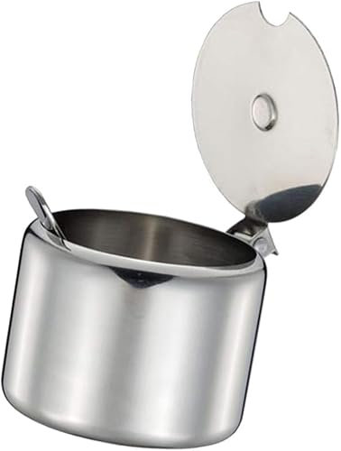 Stainless Steel Sugar Bowl Spice Pot Sugar Canister with Spoon - Silver, 285 ml Portable and Useful Economical easoning Jar in Apple Shape for Home Kitchen，Cream and Sugar