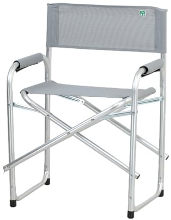 Totò Piccinni Sedia Regista CAMPING BAIA pieghevole in alluminio e textilene resistente robusta leggera con braccioli imbottiti (1, Grigio Chiaro)