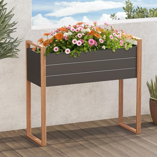 Grand patio Hochbeet Garten, Wetterfest, Metall Pflanzbeet mit Entwässerungslöcher, Blumenkasten für Outdoor, Balkon (100X38X91CM)