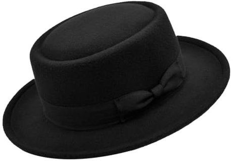Upstore Pork Pie Hut für Damen und Herren, Filz, Bootshut, Schwarz, M