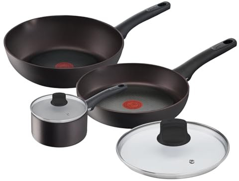Lagostina Cucina Eco Set di Pentole e Padelle Antiaderenti in Alluminio per Piano Induzione, 5 pezzi, una Padella 24cm con coperchio, una Casseruola Manico Lungo 18cm con coperchio e un Wok 28cm