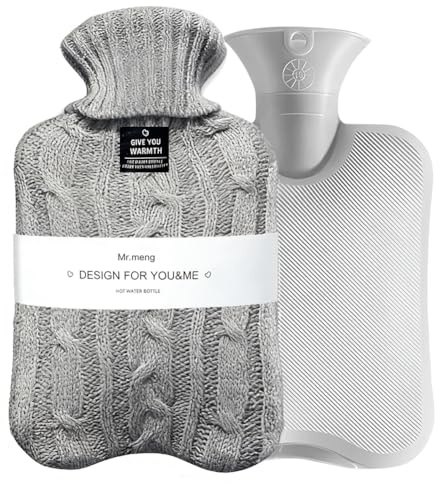 Borsa dell'Acqua Calda con Copertura a Maglia – 2L per Calore e Comfort – Borsa dell'Acqua Calda in PVA Riutilizzabile per Letto, Ufficio e Inverno (Grigio)