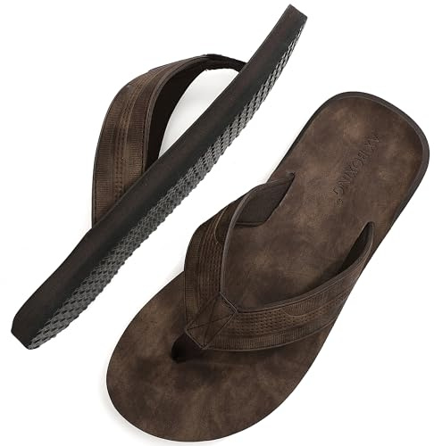 ARRIGO BELLO Chanclas Hombre Vestir Sandalias Verano Flip Flops Antideslizante Piel Cuero Chancletas Talla 41-46 (C Marrón Oscuro,Talla 43)