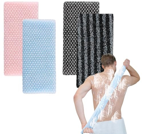 AWAVM 4-pack japansk exfolierande handduk i set, exfolierande antibakteriell duschhandduk, extra lång djup exfolierande tvättduk body skrubba soffa rygg skrubba skrubb för män kvinnor
