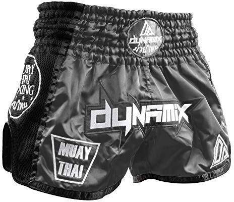Dynamix Athletics Muay Thai Shorts Warpath - Grau - Premium Thai Short für Thaiboxen traditionelle Thaiboxhose für Herren mit Air-Tech-Gewebe und einzigartigen Muay Thai Stickereien (L)