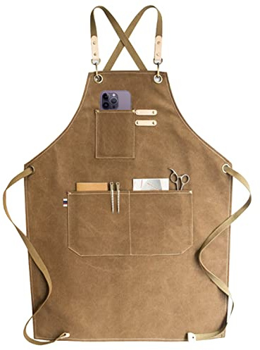 carrotez kockförkläde, vattendroppsresistent bomullsduk korsrygg justerbart förkläde, M-XXL, cappuccino brun, en storlek
