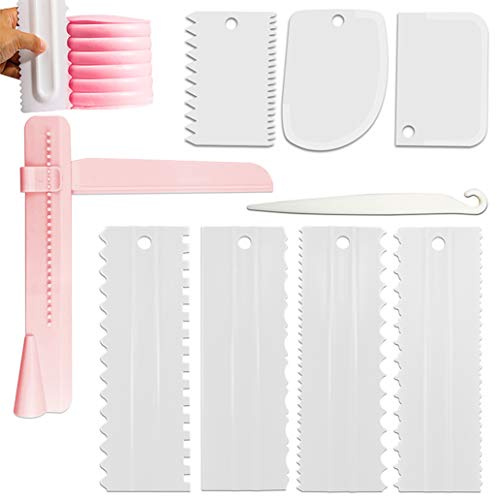Cake Scraper Set of 9 Packs Cake Scraper Cake Decorating Comb Icing Smoother for cake decorating Plastic baking scraper Decorating Cake Edge Kitchen Baking Mold DIY Tool (White)