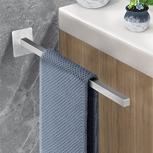 Toallero de un solo brazo sin taladrar, acero inoxidable cepillado, autoadhesivo, barra de toalla de baño de 39 cm para baño y cocina