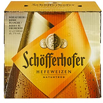 Schöfferhofer Hefeweizen Wheat Beer - Case 12 x 500ml, 5% Bottles | Unfiltered Wheat Beer | Ingredients: water, barley, malt, wheat & hops