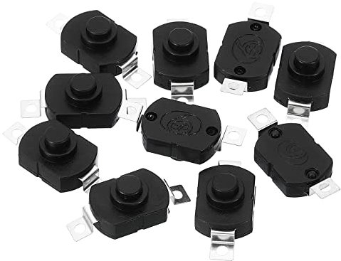 PATIKIL Enganche Pulsador Botón Interruptor, 10uds KAN-23 Plano Pasador ON/OFF Autobloqueo DC 30V 1A Micro Interruptor para Linterna Luz Pared Toma, Negro
