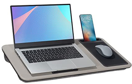 Baoee Large Lap Desk PU Grey,Portable Tray with Cushion Fits Up to 17,with Slot,Mouse Pad,Great for Home & Office