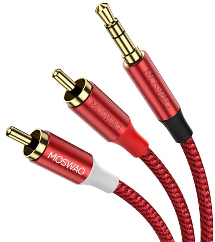 MOSWAG RCA Cable, 3.5mm Male to 2RCA Male Stereo Audio Adapter Dual Shielded Gold-Plated Coaxial Cable Nylon Braided AUX RCA Y Cord for Smartphones,MP3,Tablets,Speakers,HDTV