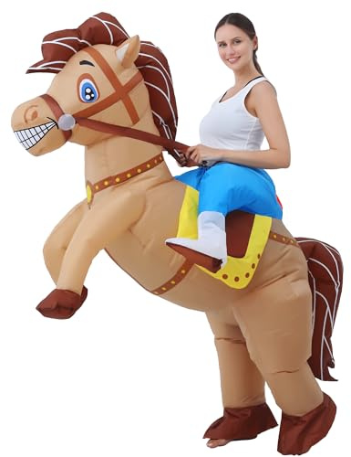 JOYBRO Disfraz Hinchable de Vaquero a Caballo para Adultos, Divertido Traje de Vaquero Montado para Hombres y Mujeres, para Halloween, Navidad, Cosplay y Fiestas Temáticas, Talla Única 160–190 cm