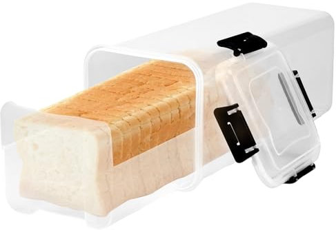 NIHUIFDPY Bread Storage Container, 32x11x11cm Airtight Bread Bin to Keep Bread Fresh with Tray, Airtight Bread Box with Lid, BPA free Plastic Bread Loaf Keeper for Bun Bagel Sandwich Home Kitchen