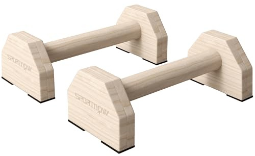 SPORTNOW Lot de 2 barres parallèles poignée Push-up calisthenics parallettes pompe parallele en bois de hêtre antidérapantes, 30 x 13 x 10 cm finition bois naturel