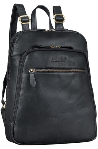 Benthill Rucksack Echt Leder - Damen Herren Daypack - Backpack Lederrucksack - Cityrucksack, Farbe:Schwarz