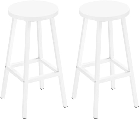 Klihome Barhocker 2er Set, Barstühle mit Metallgestell, Bar Hocker rund, Küchenstühle mit Fußstütze, Tresenhocker 150 kg belastbar, für Bar Kücheninsel Esszimmer, Weiß, K0006BH-2