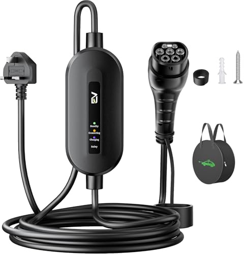 Yigowyigo EV Charger Cable Type 2 to 3 Pin Plug, [14M, 10A, 2.3kW] Electric Car Charger with LED Indicator, IP67/IP65 Type 2 Charging Cable 3 Pin with Carry Bag, for Type 2 EVs&PHEVs
