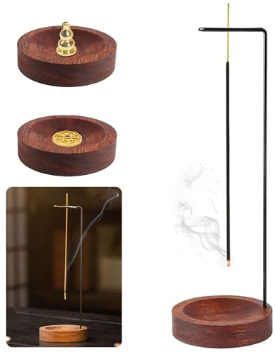 LINGJIA Soporte para Varillas de Incienso, Inciensario, Porta Incienso con Base de Madera, Varilla de Incienso de Nueve Agujeros, Quemador de Incienso Invertido, para Casa, Yoga, Meditación
