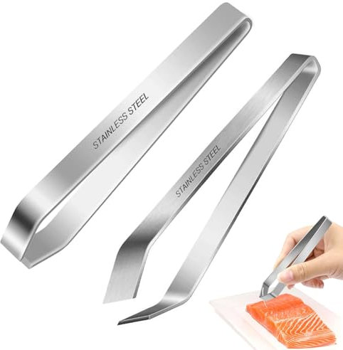 Pinzetta per Lische Pesce 2 Pezzi, Piatte Pinzette per Lische di Pesce e Angolo Obliquo Pinzette pesce, Acciaio Inossidabileper Pinzette a lisca Pinzette per Ossa per Pesce, Pollo, Maiale