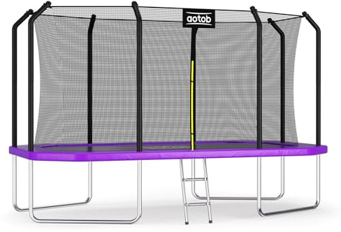 AOTOB 8×12 FT Rectangle Trampoline - Perfect Outdoor Trampolines for Kids - Gymnastics Style with Safe Enclosure Net - Max Load 440 lbs-Purple