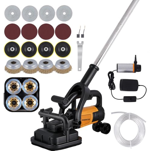 YUCHENGTECH Levigatrice Cemento 4 Teste 3800W Smerigliatrice Calcestruzzo con 3 Tipi di Dischi Inclusi(Levigatura, Rimozione Ruggine, Lucidatura) con Pompa Acqua e Asta Telescopica