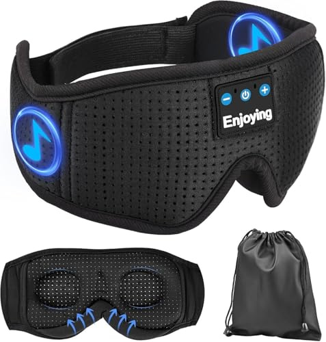 Masque de Sommeil Bluetooth, Casque de Sommeil Masque pour Les Yeux Bluetooth, Musique sans Fil,Casque de Sommeil Cadeaux pour Homme Femme,pour Dormeurs Latéraux/Voyage